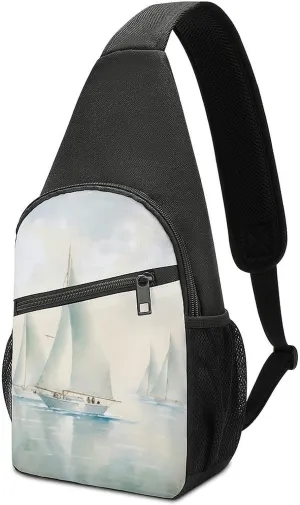 Coastal Sailing Seascape Boats Small Sling Bag Crossbody Bags Casual Chest Bag Daypack for Travel Sports Hiking