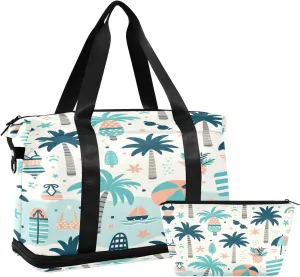Coconut Tree Travel Duffel Bag Gym Tote Bag for Sports Waterproof Carry On Weekender Bag with Compartment