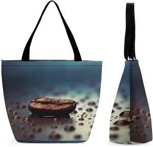 Coffee between Raindrops Tote Bag Shoulder Shopping Bag Reusable Grocery Bag for Travel Work Friendship Gift