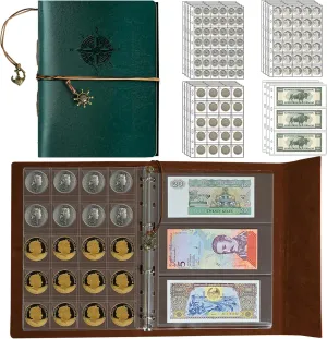 Coin Collection Book Holder for Collectors,428 Pockets Coin Collection Supplies & 12 Sleeves Paper Money Currency Album, Display Storage Case for All Coins (Green)