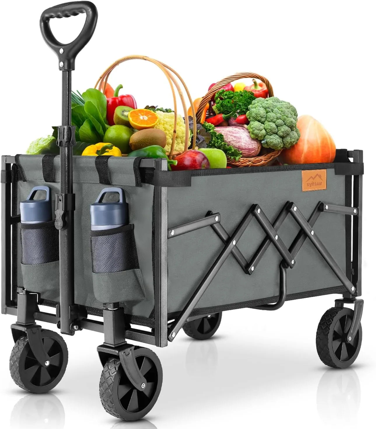 Collapsible Wagon Cart Foldable with 220lbs Weight Capacity, Lightweight Portable Folding Grocery Shopping Cart with Wheels for Camping Sports Beach and Shopping, Grey