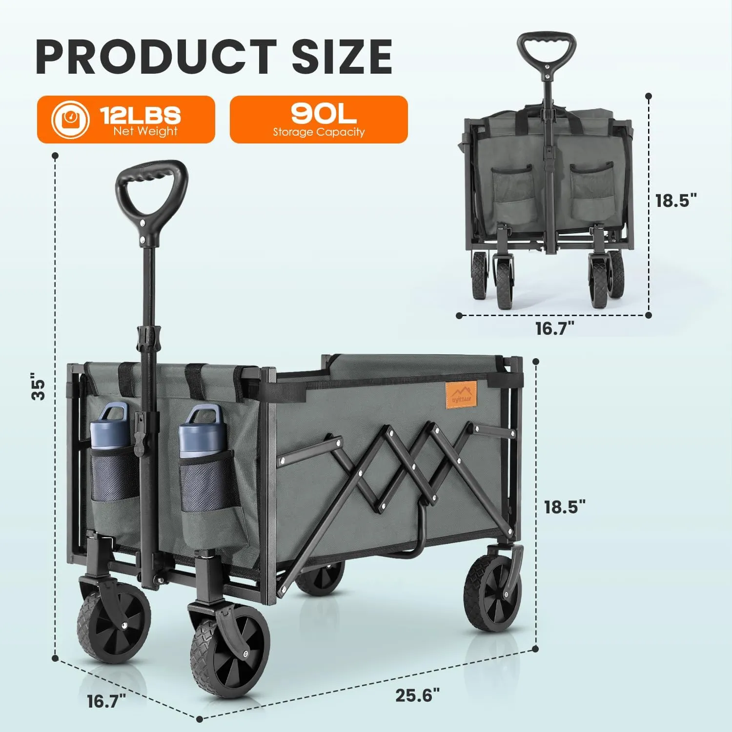 Collapsible Wagon Cart Foldable with 220lbs Weight Capacity, Lightweight Portable Folding Grocery Shopping Cart with Wheels for Camping Sports Beach and Shopping, Grey