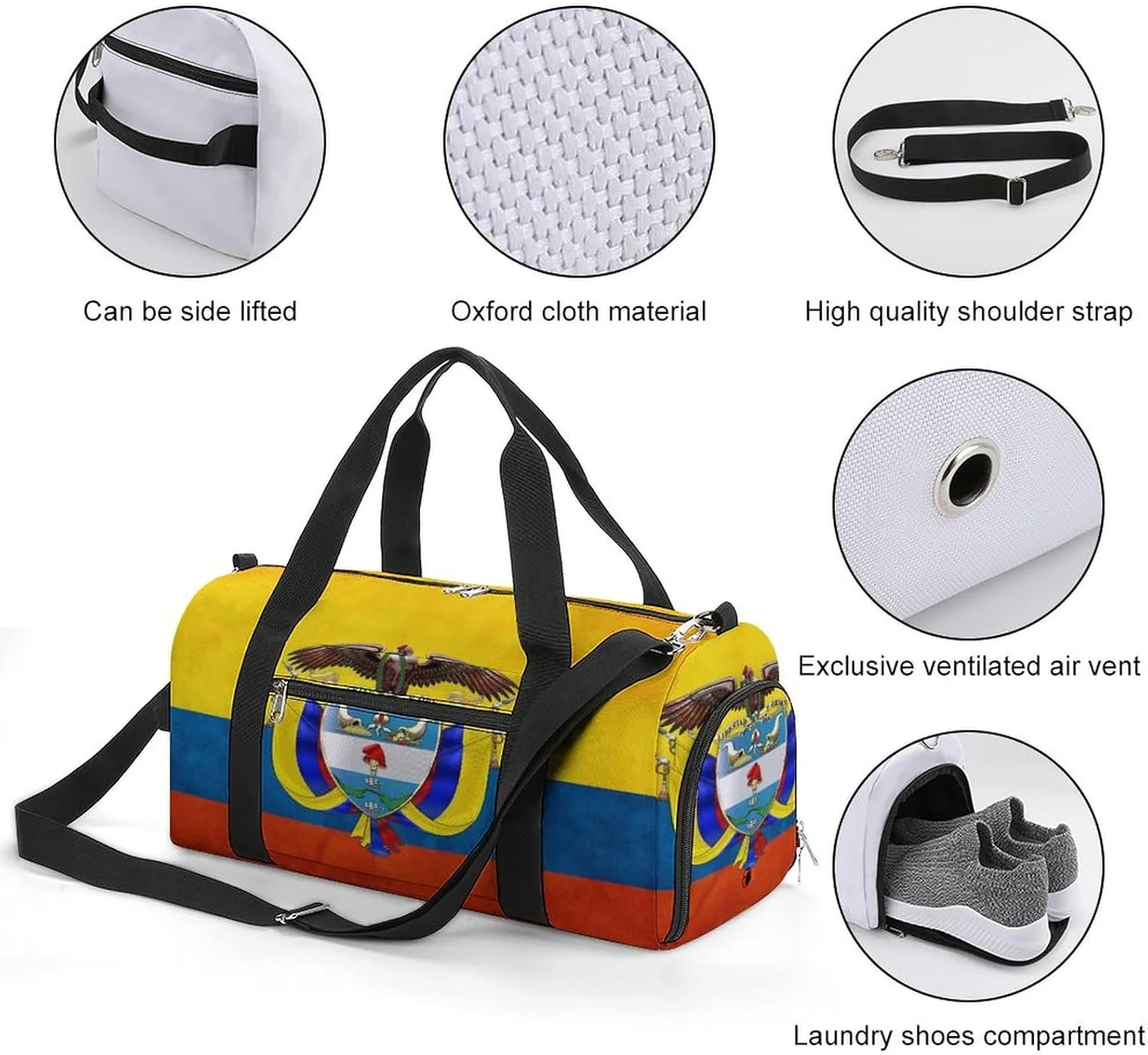 Colombia Flag Gym Bag-Workout Organizer with Water Resistant Compartments for Gym Lovers