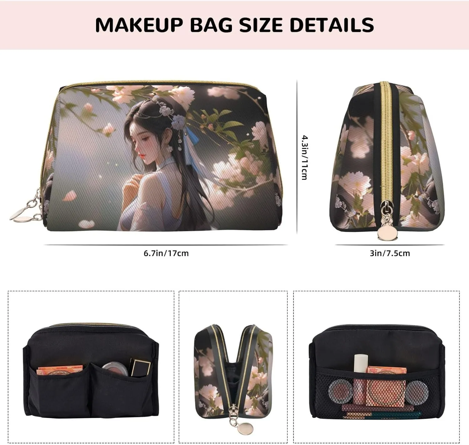 Color Woman Printed Small Makeup Bag,Travel Cosmetic Bag Purse with Zipper,Water-resistant Makeup Organizer Bag for Women