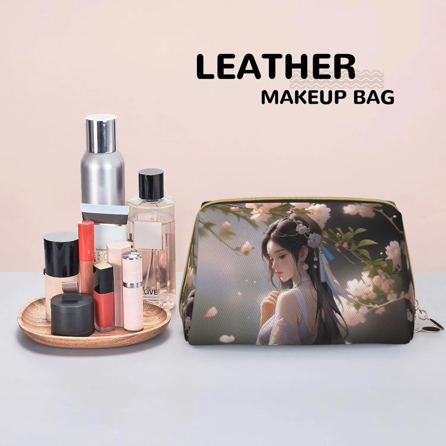 Color Woman Printed Small Makeup Bag,Travel Cosmetic Bag Purse with Zipper,Water-resistant Makeup Organizer Bag for Women