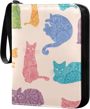 Colorful Cats 4 Pockets Trading Card Album Folder for Cards PU Waterproof Wear-resistant Cover Zip Card Binder Fits 400 Cards,Card Collector Holder for Collectible Boys Girls Game Sports Cards MTG TCG