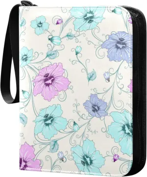 Colorful Flowers Pattern 4 Pockets Trading Card Album Folder for Cards PU Waterproof Wear-resistant Cover Zip Card Binder Fits 400 Cards,Card Collector Holder for Collectible Boys Girls Game Sports Ca