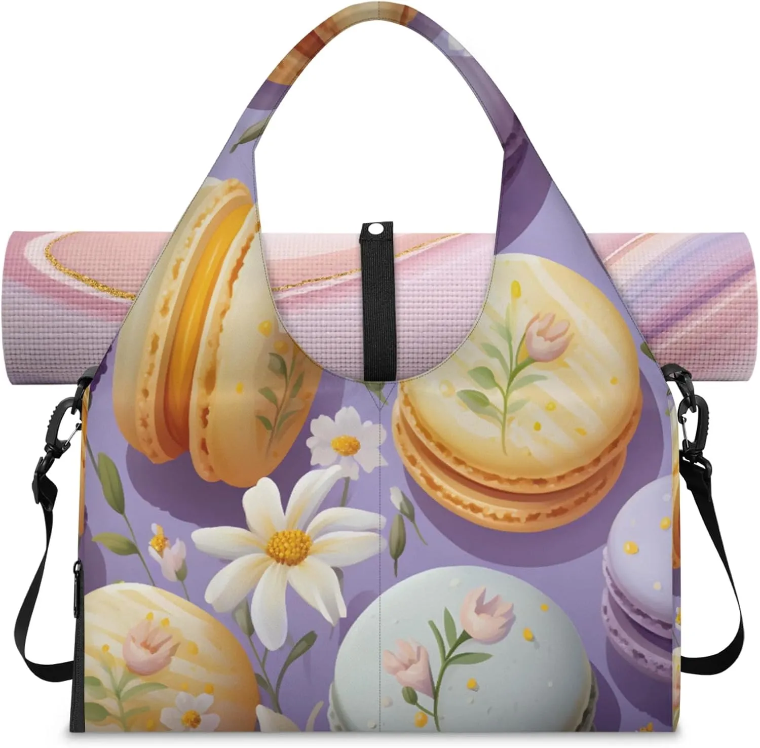 Colorful Macaron Women's Yoga Gym Bag - Adjustable shoulder strap with shoe compartment, large gym bag with multiple pockets for yoga mat, gym equipment and travel accessories