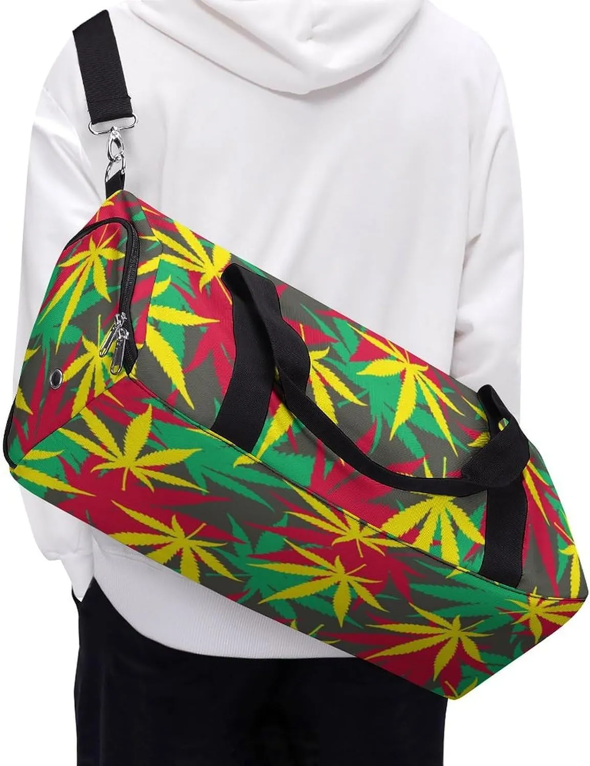 Colorful Marijuana Weed Fitness Large Gym Bag for Unisex with Shoe Compartment & Wet Pocket
