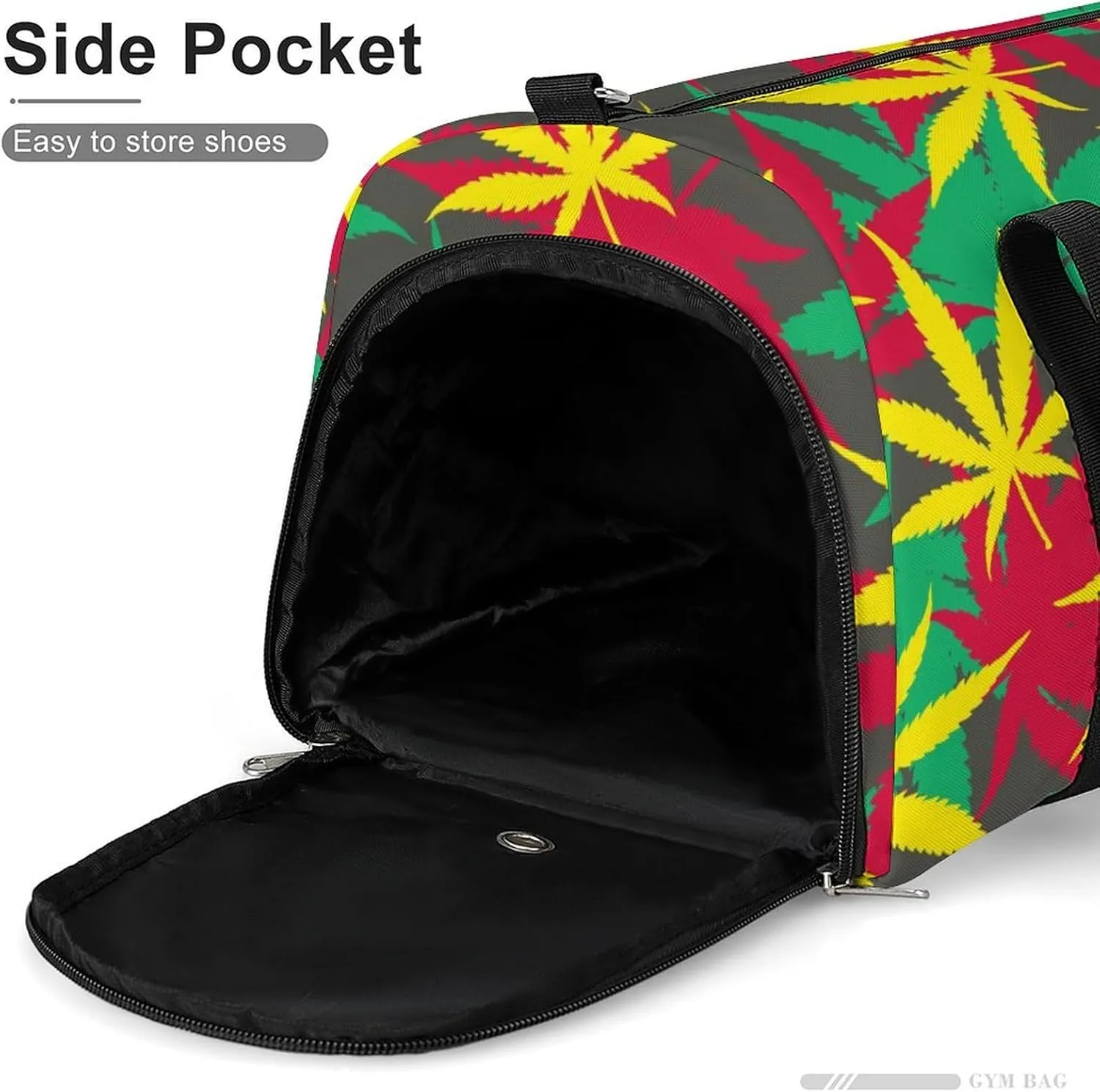 Colorful Marijuana Weed Fitness Large Gym Bag for Unisex with Shoe Compartment & Wet Pocket