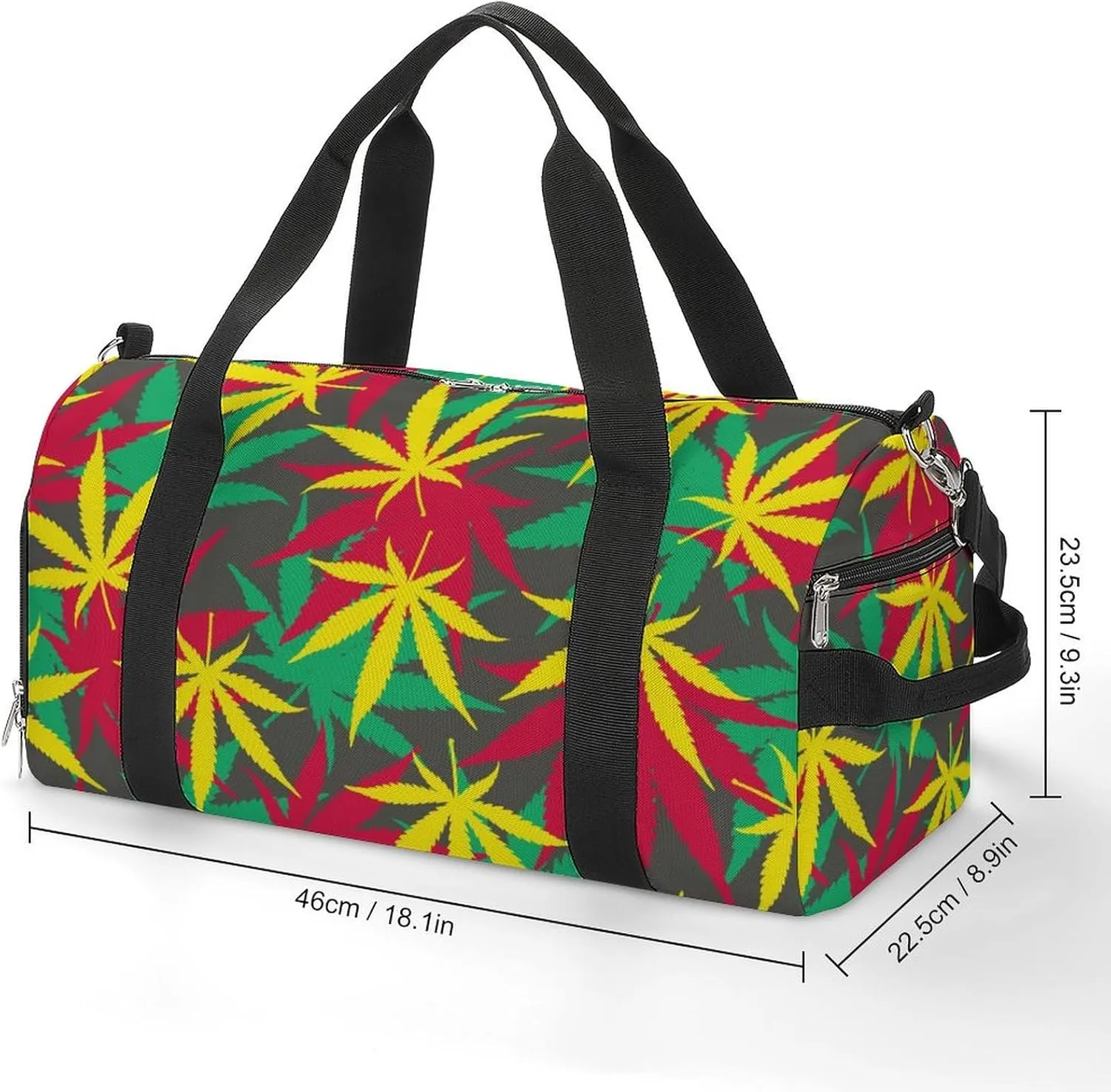 Colorful Marijuana Weed Fitness Large Gym Bag for Unisex with Shoe Compartment & Wet Pocket