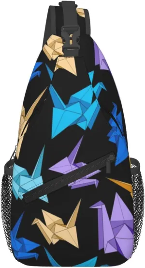Colorful Origami Paper Cranes Men'S Chest Bag Sling Backpack Crossbody Shoulder Bag Travel Hiking Daypack