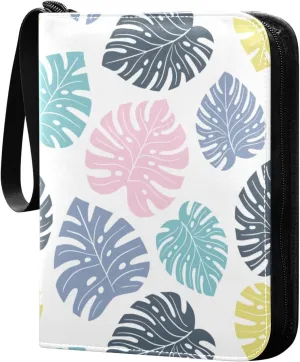 Colorful Tropical Jungle Leaves Card Collector Holder for Collectible Boys Girls Game Sports Cards MTG TCG, 4 Pockets Trading Card Folder Zip Card Binder