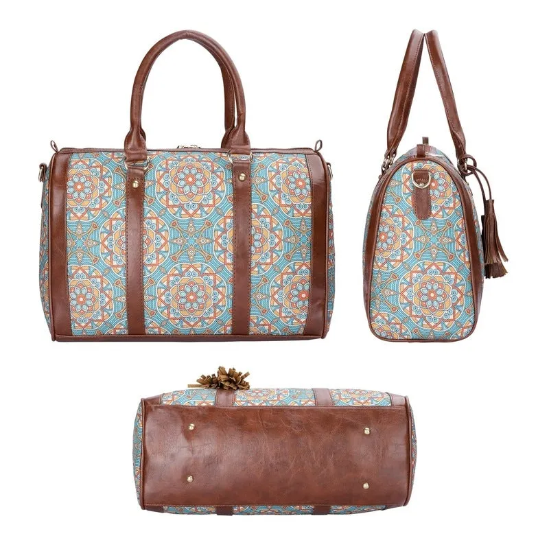 Combo: Lorna & Aahna Printed Handicraft Fabric Handbag & Sling Bag | 16L | Light Green-Geometric Print