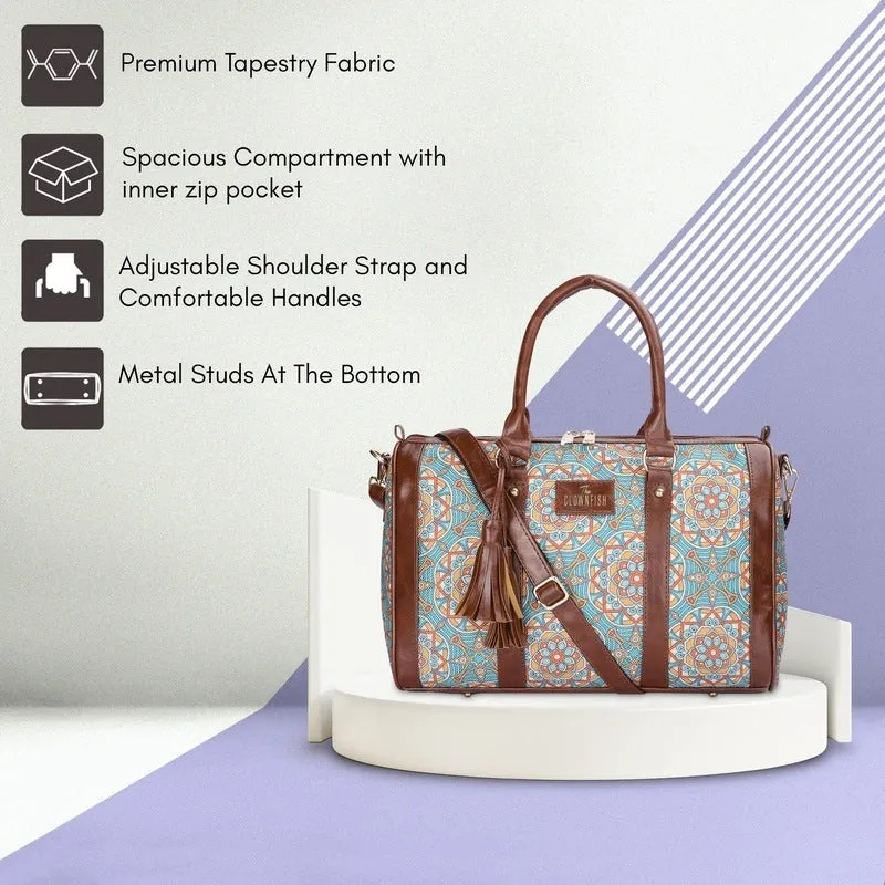 Combo: Lorna & Aahna Printed Handicraft Fabric Handbag & Sling Bag | 16L | Light Green-Geometric Print
