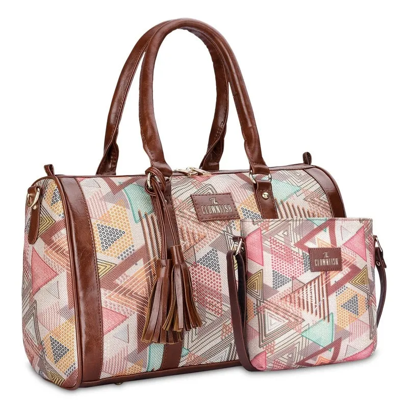 Combo: Lorna Printed Handicraft Fabric & Faux Leather Handbag Sling Bag | 16L | Multicolour-Triangle Design