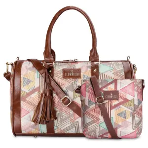 Combo: Lorna Printed Handicraft Fabric & Faux Leather Handbag Sling Bag | 16L | Multicolour-Triangle Design
