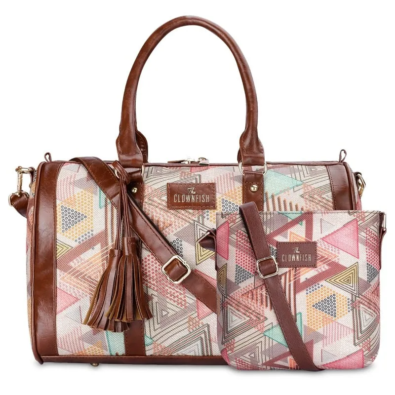 Combo: Lorna Printed Handicraft Fabric & Faux Leather Handbag Sling Bag | 16L | Multicolour-Triangle Design
