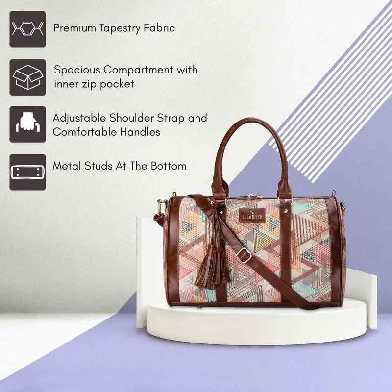 Combo: Lorna Printed Handicraft Fabric & Faux Leather Handbag Sling Bag | 16L | Multicolour-Triangle Design