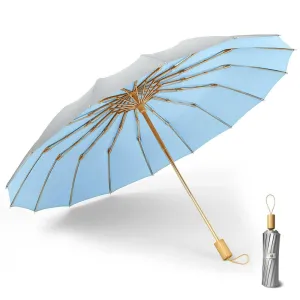 Compact UV Reflective Umbrella 16-Rib Golden Frame UPF50 