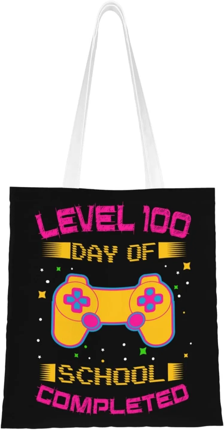 Complete 100 Days of Academic Level Tote Bag for Women Canvas Shopping Bags Reusable Large Capacity Casual Shoulder Handbags Grocery Bags DIY Gift Bags