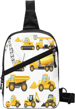 Construction Trucks Crane Bulldozer Sling Bag for Men Women, Small Crossbody Sling Backpack Shoulder Chest Bag, Anti Theft Travel Hiking Sports