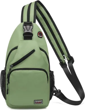 Convertible Sling Bag Crossbody Backpack, 12.9-Inch Pads Bags with Headphone Jack Shoulder Bag Casual Pack for Women Men Hiking Travel Cycling (Green)