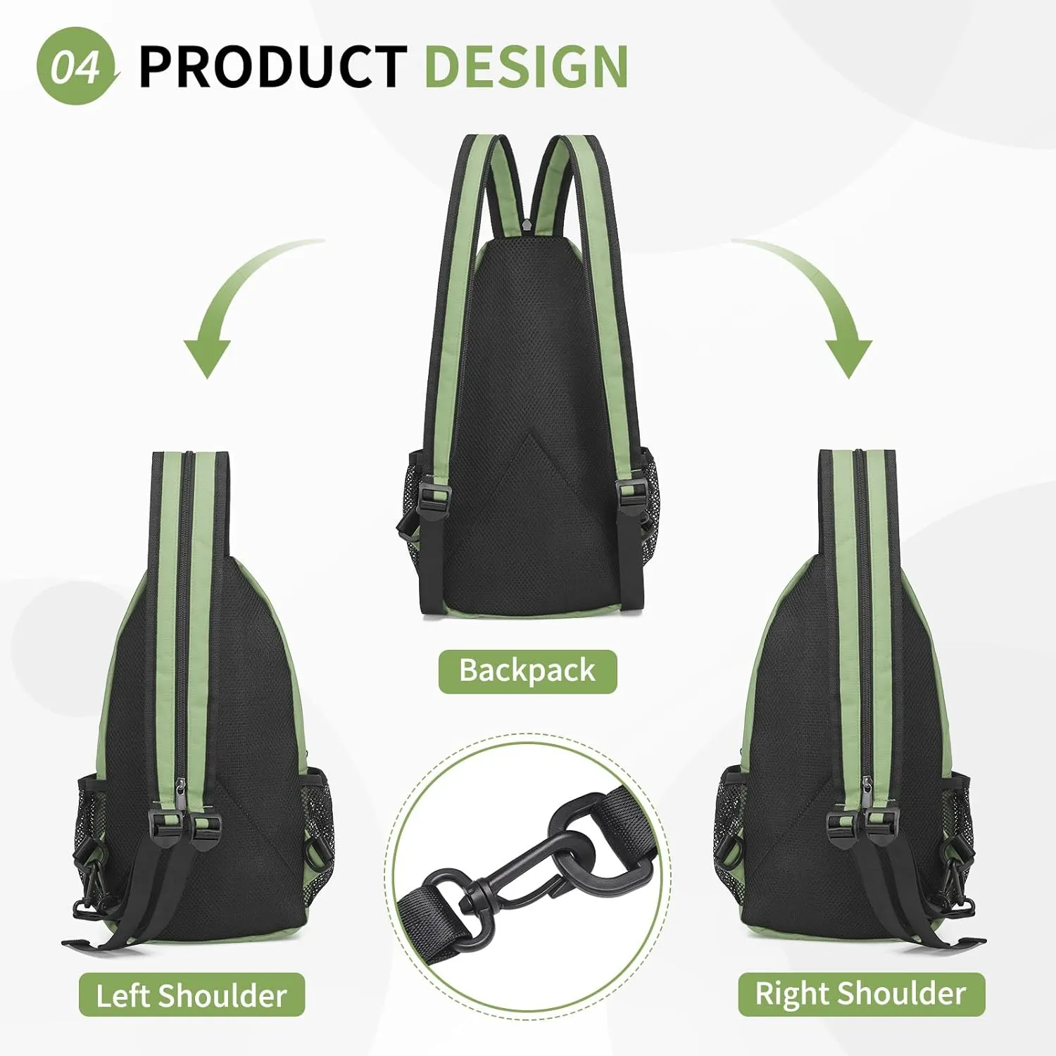 Convertible Sling Bag Crossbody Backpack, 12.9-Inch Pads Bags with Headphone Jack Shoulder Bag Casual Pack for Women Men Hiking Travel Cycling (Green)