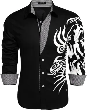 COOFANDY Men's Print Button Down Dress Shirt Fashion Long Sleeve Casual Shirts