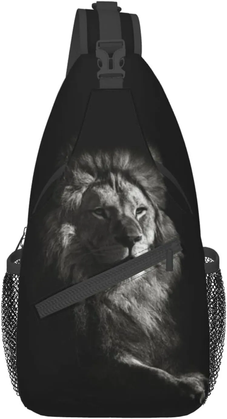 Cool Lion Crossbody Bag Lion Shoulder Bag Backpack Men Sling Bag Cool Animal Chest Casual Daypack Bag