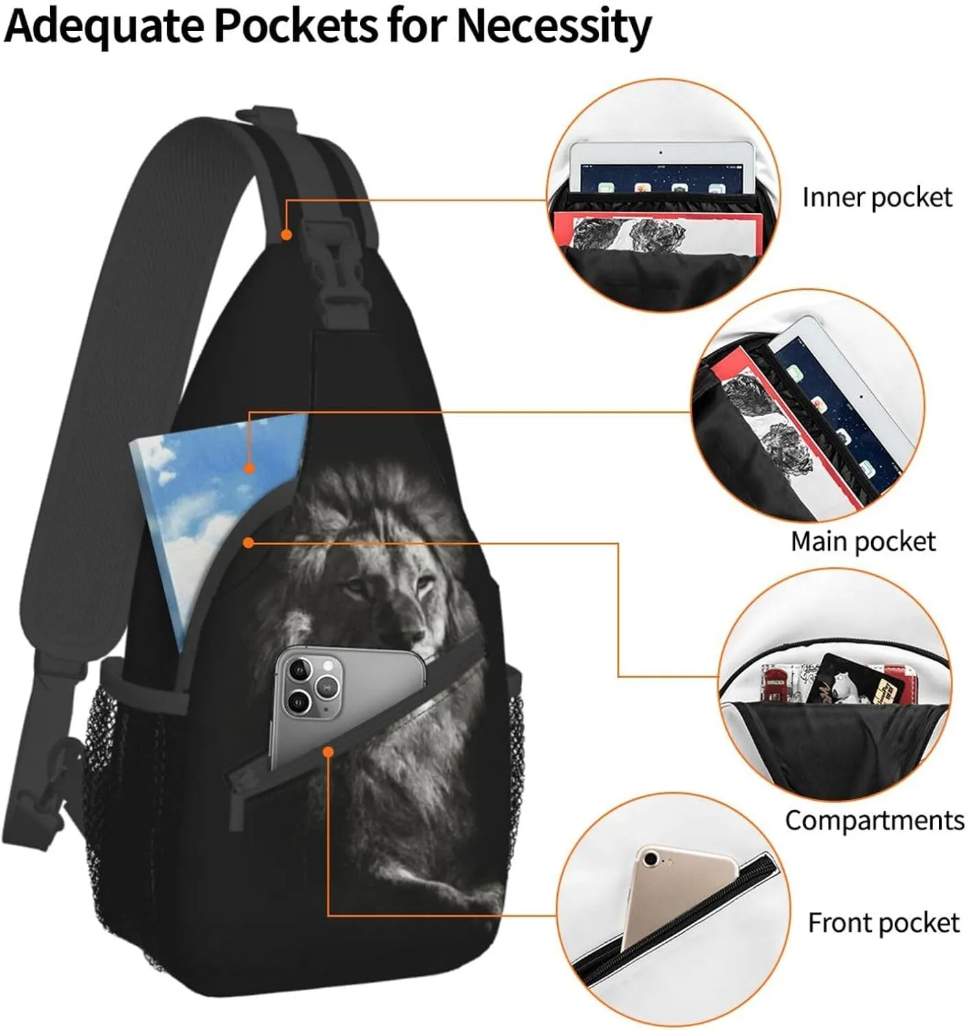 Cool Lion Crossbody Bag Lion Shoulder Bag Backpack Men Sling Bag Cool Animal Chest Casual Daypack Bag