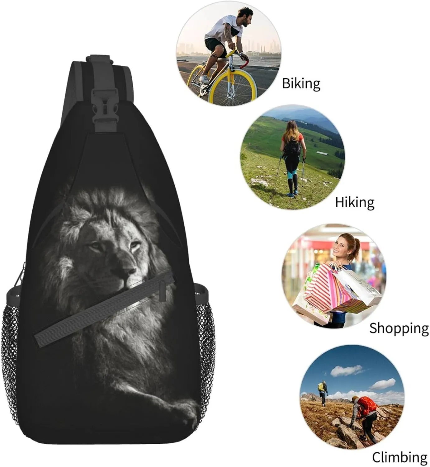 Cool Lion Crossbody Bag Lion Shoulder Bag Backpack Men Sling Bag Cool Animal Chest Casual Daypack Bag