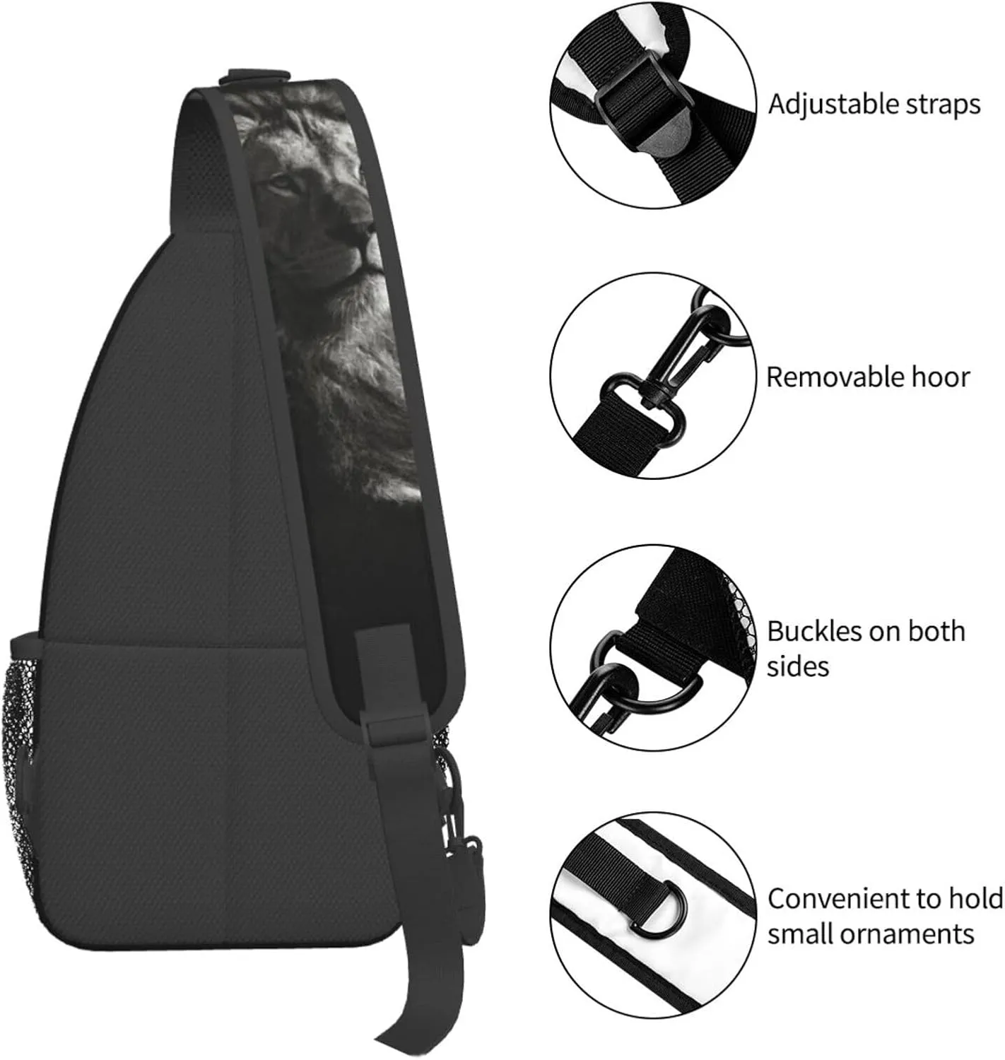 Cool Lion Crossbody Bag Lion Shoulder Bag Backpack Men Sling Bag Cool Animal Chest Casual Daypack Bag