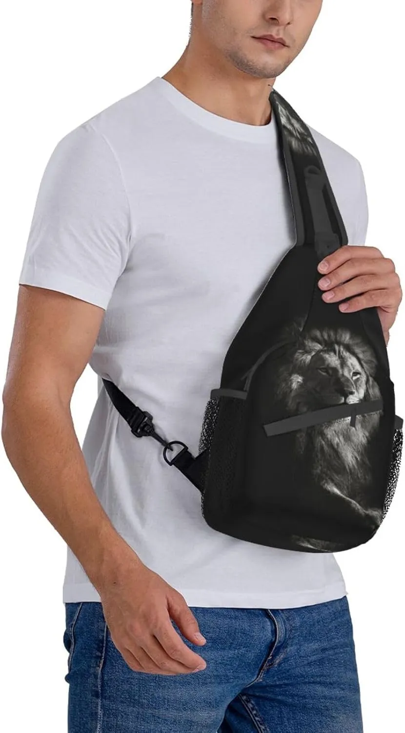 Cool Lion Crossbody Bag Lion Shoulder Bag Backpack Men Sling Bag Cool Animal Chest Casual Daypack Bag