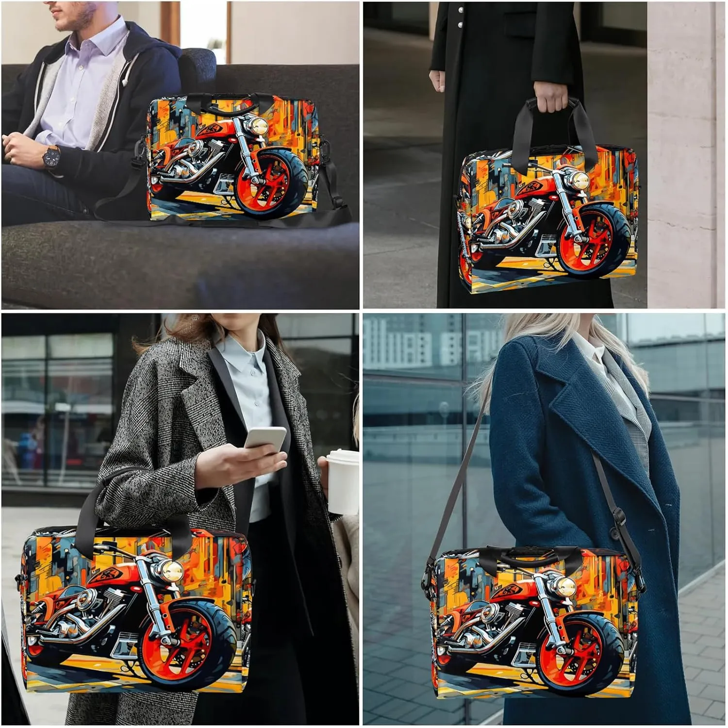 Cool Motorcycle Laptop Bag 15.6 Inch Waterproof Laptop Sleeve Case with Shoulder Straps Computer Case Cover Slim Briefcase for Men and Women