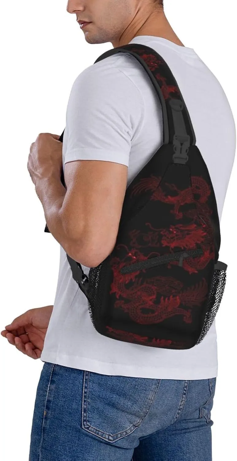 Cool Red Dragon Crossbody Sling Backpack Shoulder Bag Travel Working Daypack for Women and Men
