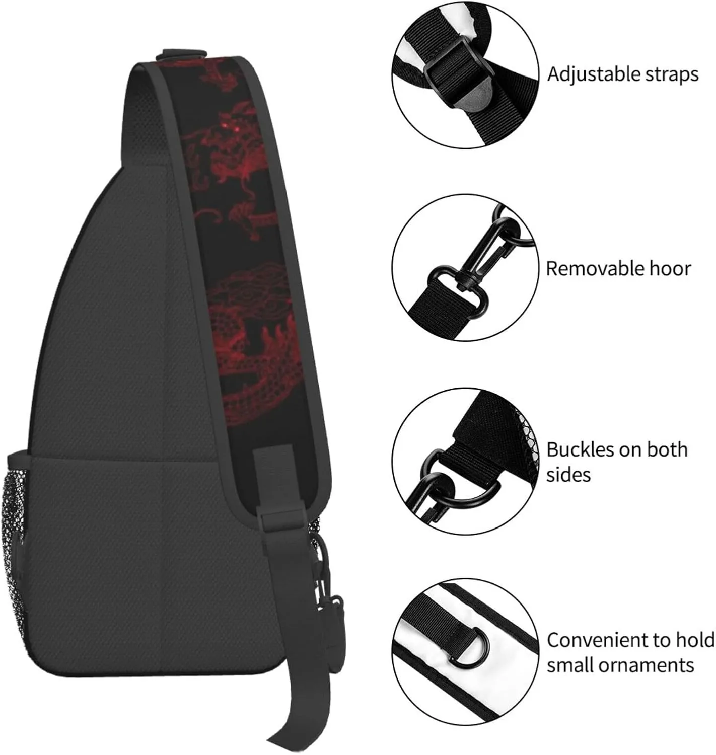 Cool Red Dragon Crossbody Sling Backpack Shoulder Bag Travel Working Daypack for Women and Men