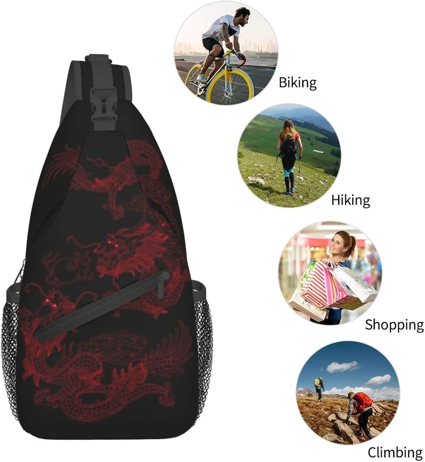 Cool Red Dragon Crossbody Sling Backpack Shoulder Bag Travel Working Daypack for Women and Men