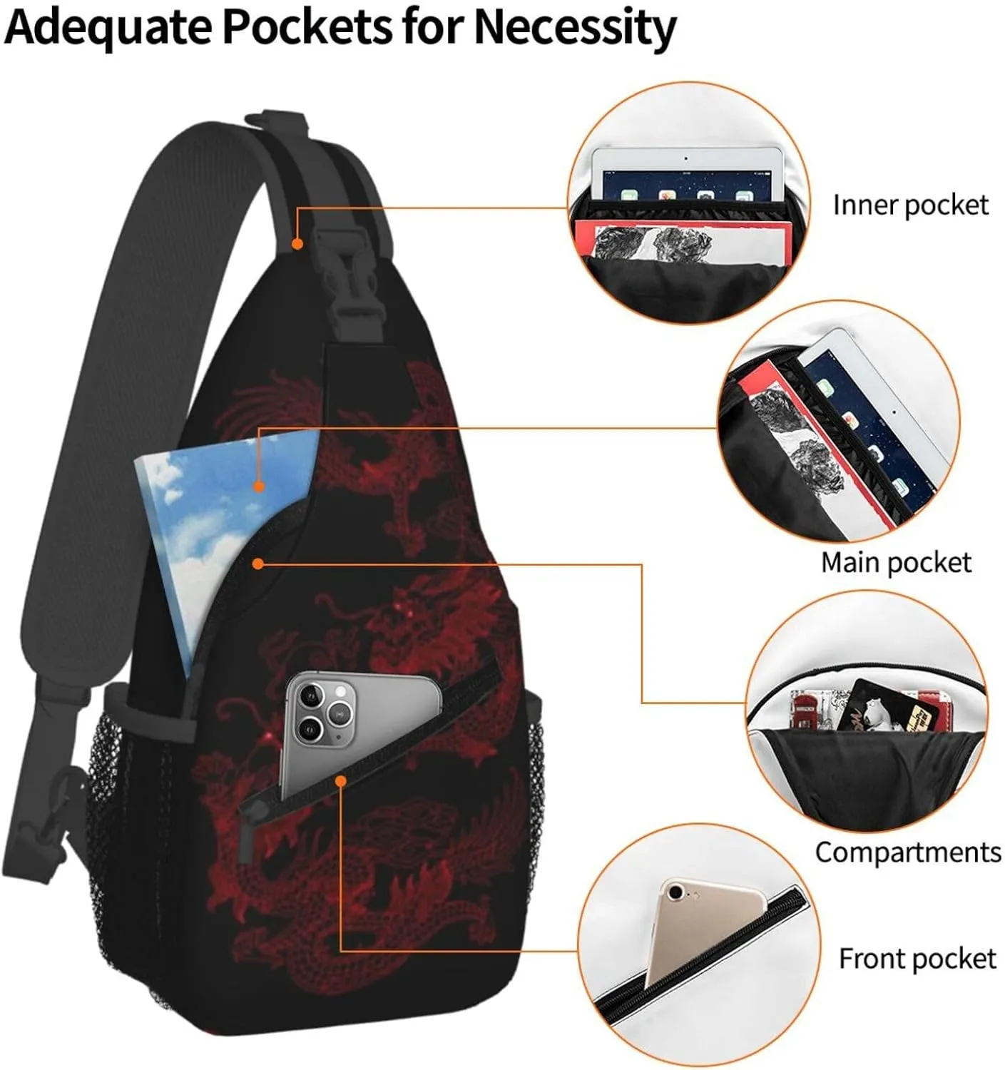 Cool Red Dragon Crossbody Sling Backpack Shoulder Bag Travel Working Daypack for Women and Men