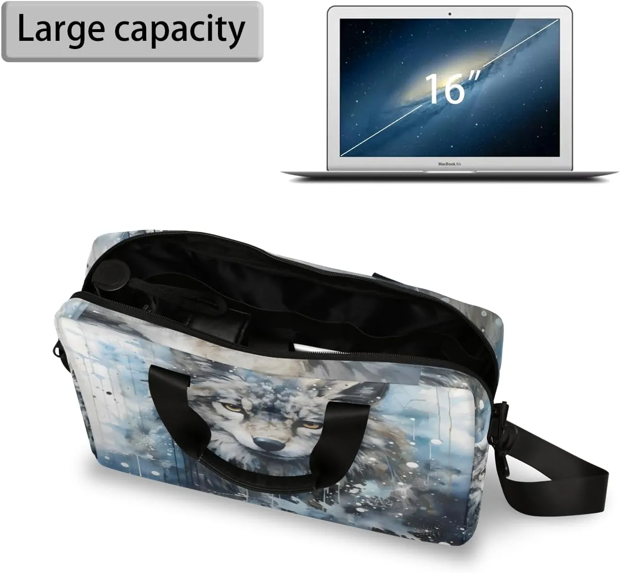 Cool Wolf Laptop Bag 15.6 Inch Waterproof Laptop Sleeve Case with Shoulder Straps Computer Case Cover Slim Briefcase for Men and Women