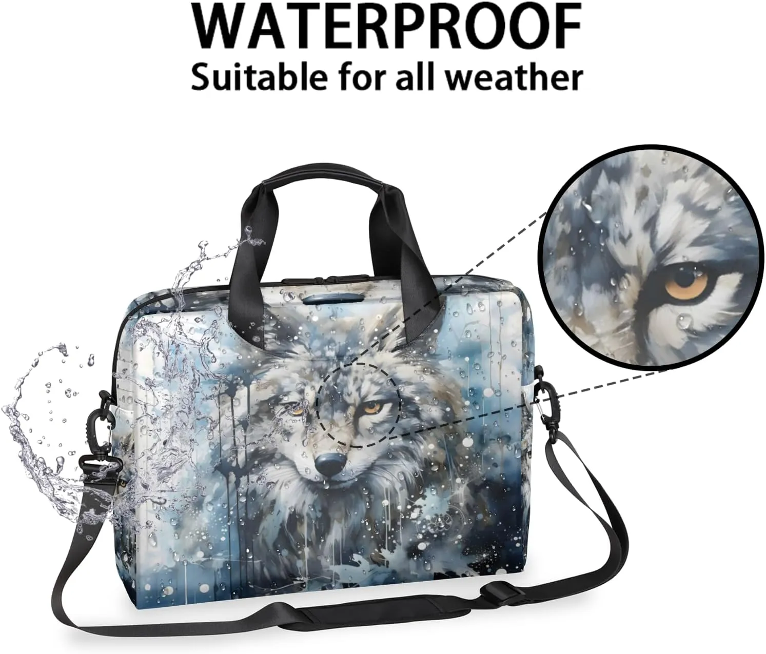 Cool Wolf Laptop Bag 15.6 Inch Waterproof Laptop Sleeve Case with Shoulder Straps Computer Case Cover Slim Briefcase for Men and Women