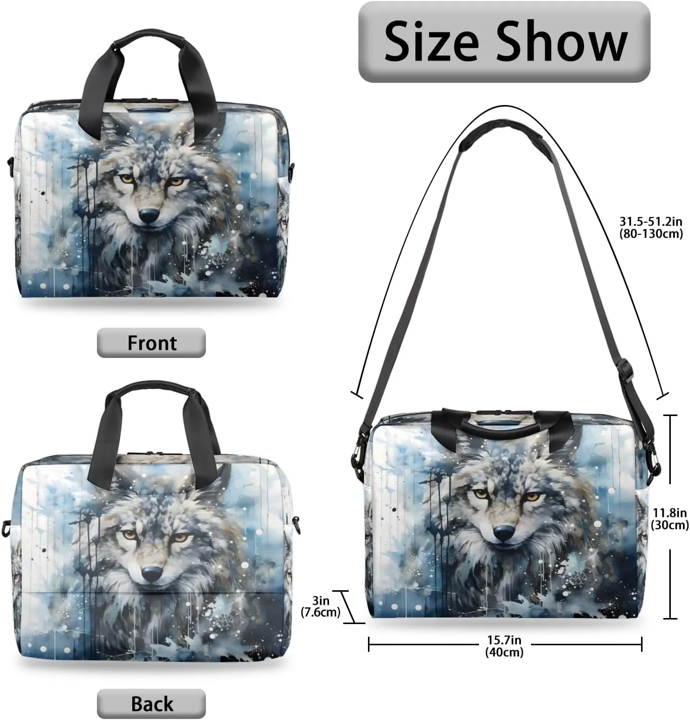 Cool Wolf Laptop Bag 15.6 Inch Waterproof Laptop Sleeve Case with Shoulder Straps Computer Case Cover Slim Briefcase for Men and Women