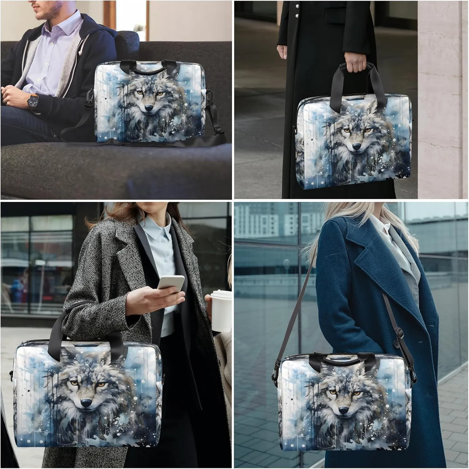 Cool Wolf Laptop Bag 15.6 Inch Waterproof Laptop Sleeve Case with Shoulder Straps Computer Case Cover Slim Briefcase for Men and Women