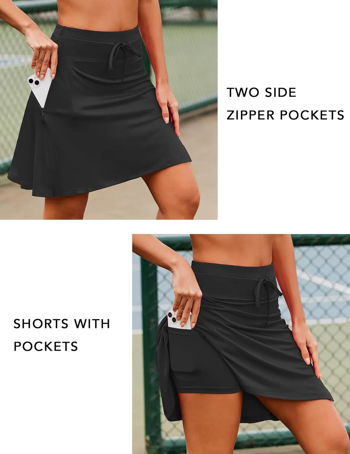 COOrun Tennis Skirt Women 20" Knee Length Golf Skort with Pockets High Waisted Athletic Sports Inner Shorts Skirts S-XXL