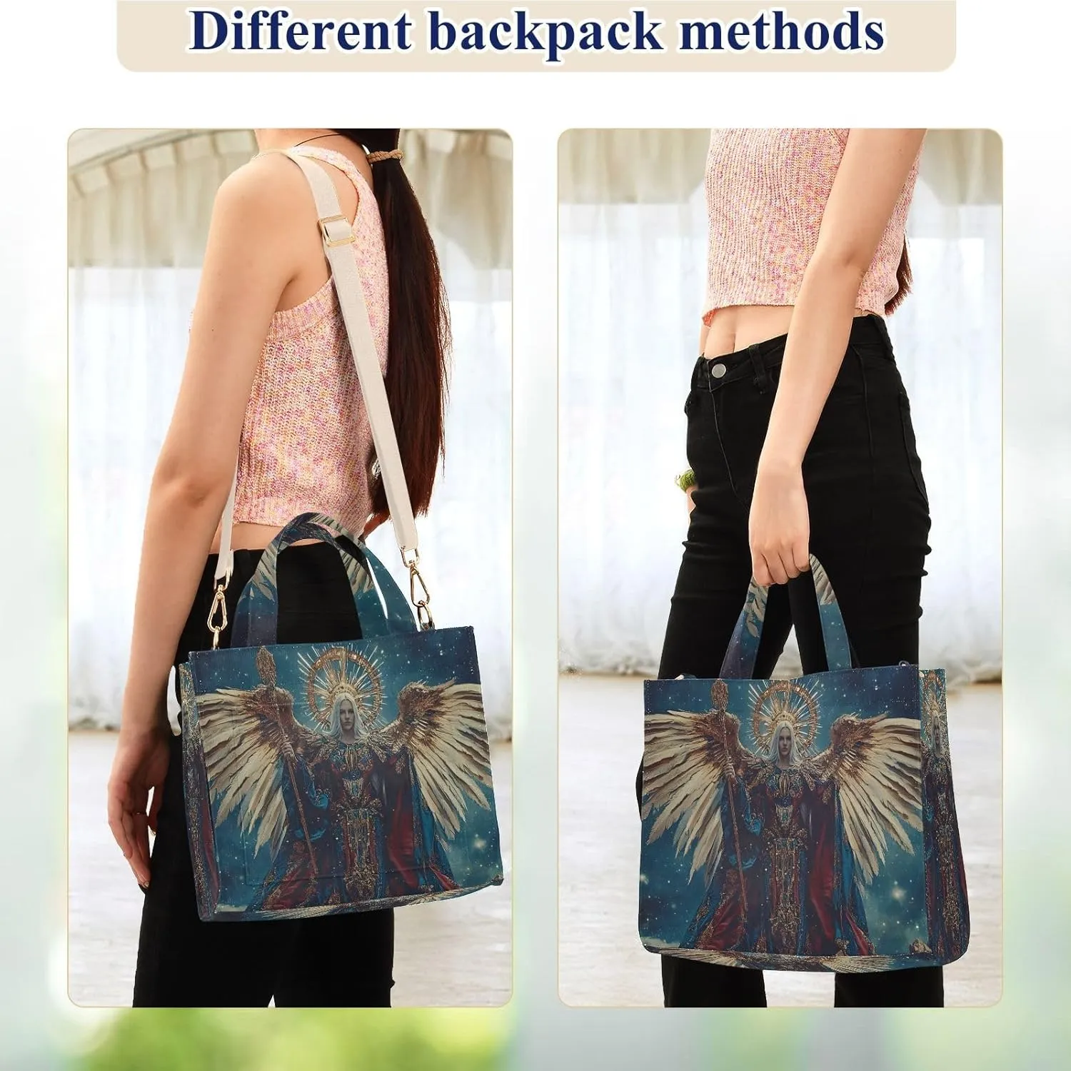 Corduroy Tote Bag Archangel Wings Gold for Women Large Shoulder Bag with Pockets for Beach Work Travel Shopping S