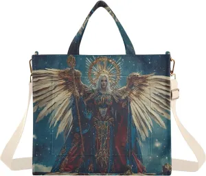 Corduroy Tote Bag Archangel Wings Gold for Women Large Shoulder Bag with Pockets for Beach Work Travel Shopping S