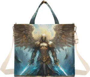 Corduroy Tote Bag Gold Archangel Wing for Women Large Shoulder Bag with Pockets for Beach Work Travel Shopping S
