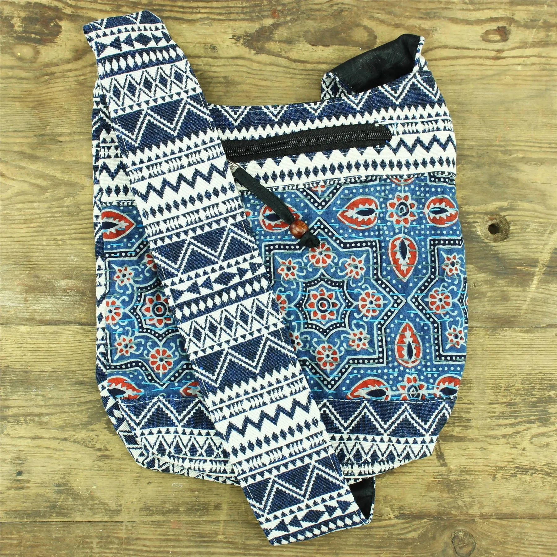 Cotton Canvas Sling Shoulder Bag - Ethnic Blue