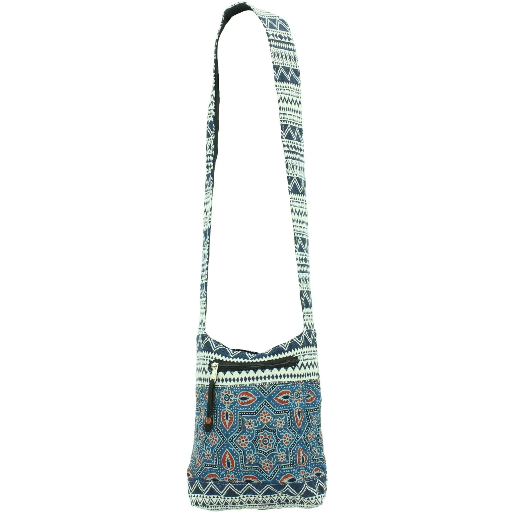 Cotton Canvas Sling Shoulder Bag - Ethnic Blue