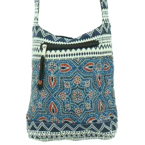 Cotton Canvas Sling Shoulder Bag - Ethnic Blue
